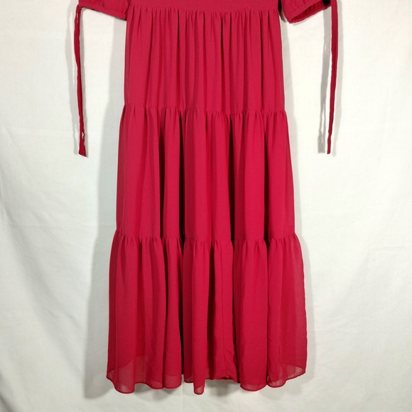 Skirt Society Tiered Maxi Dress XS Red Empire Waist Cottagecore Prairie Vibes - Picture 4 of 11
